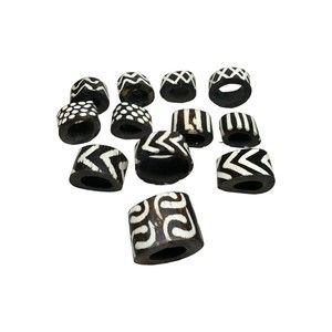 Set Of 12 African Batik Bone Tribal Boho Napkin Rings Hand Painted Heavy